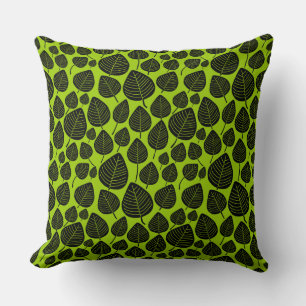 Leaf Pattern 02 - Black on Martian Green Cushion