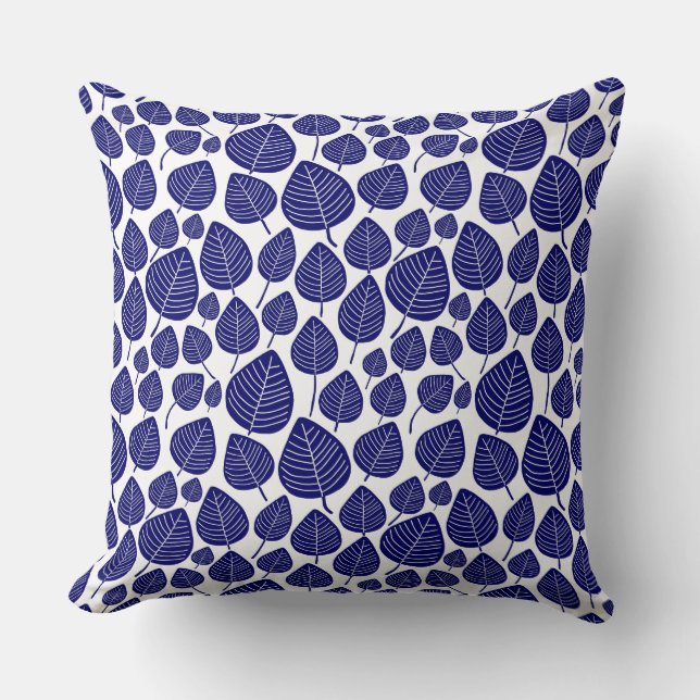 Leaf Pattern 02 - Dark Navy on White Cushion (Front)