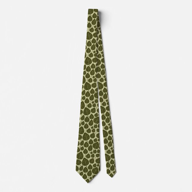 Leaf Pattern 02 - Dark Olive on Khaki Tie (Front)