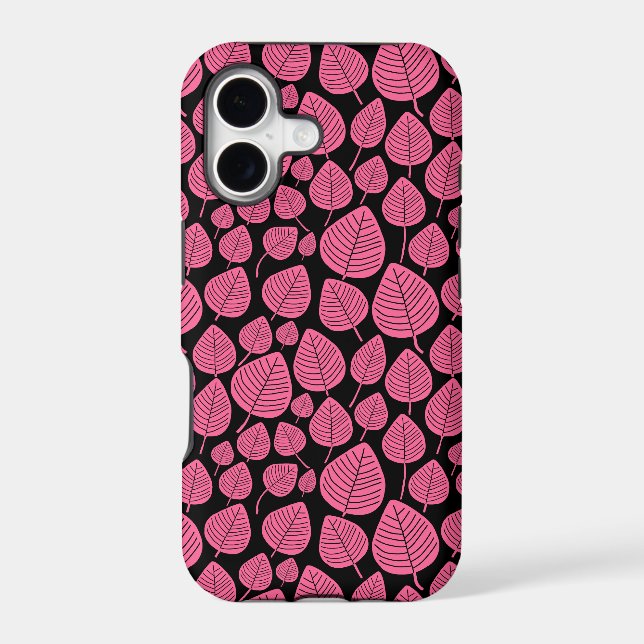 Leaf Pattern 02 - Deep Pink on Black (Back)