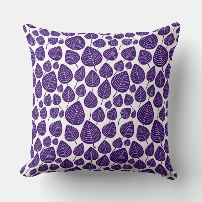 Leaf Pattern 02 - Deep Purple on White Cushion (Front)