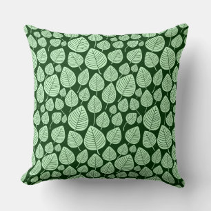 Leaf Pattern 02 - Ghost Green on Dark Forest Green Cushion