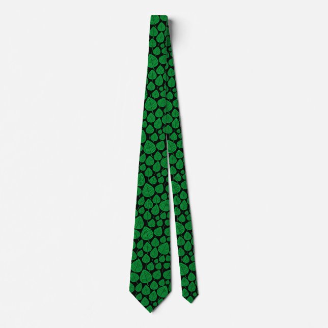 Leaf Pattern 02 - Grass Green on Black Tie (Front)