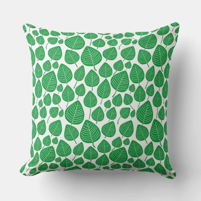 Leaf Pattern 02 - Grass Green on White Cushion (Front)