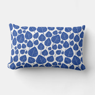 Leaf Pattern 02 - Navy on White Lumbar Cushion