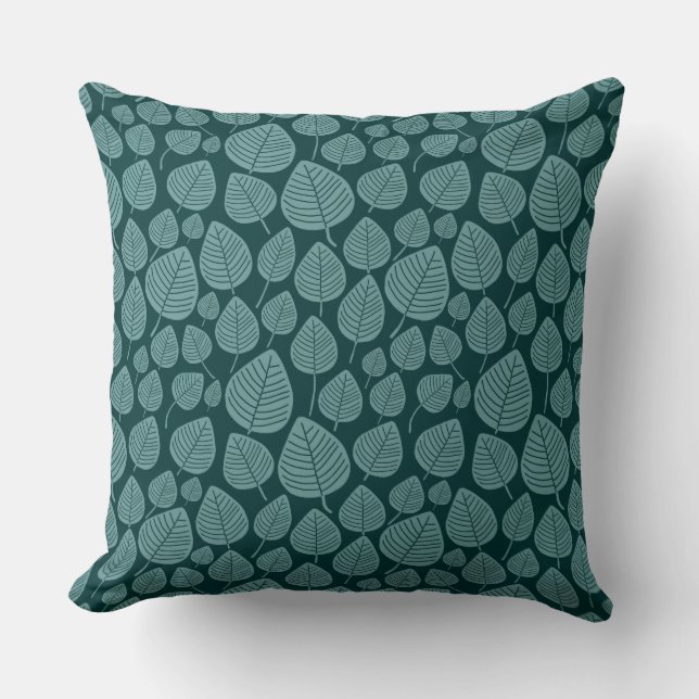 Leaf Pattern 02 - Ocean Green on Dk Moss Green Cushion (Front)