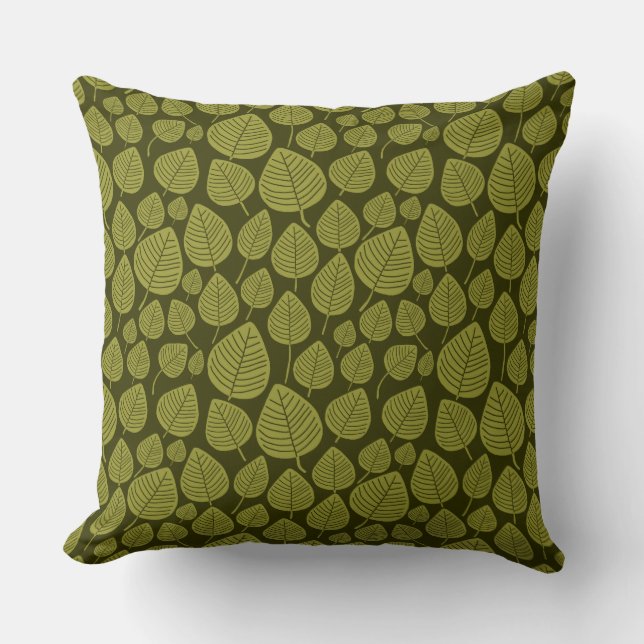 Leaf Pattern 02 - Olive on Dark Olive Cushion (Front)