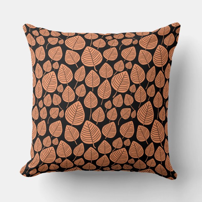 Leaf Pattern 02 - Peach on Black Cushion (Front)