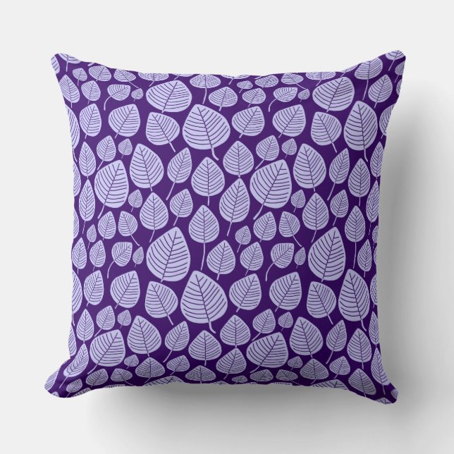 Leaf Pattern 02 - Powder Blue on Deep Purple Cushion (Front)