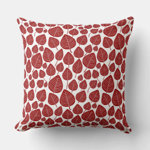 Leaf Pattern 02 - Ruby Red on White Cushion