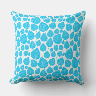 Leaf Pattern 02 - Sky Blue on White Cushion