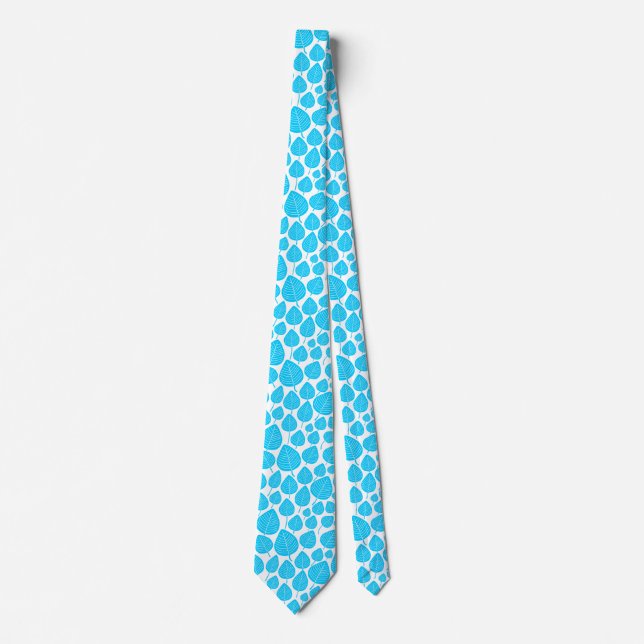Leaf Pattern 02 - Sky Blue on White Tie (Front)