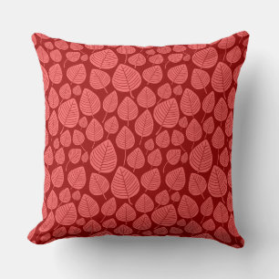 Leaf Pattern 02 - Tropical Pink on Ruby Red Cushion