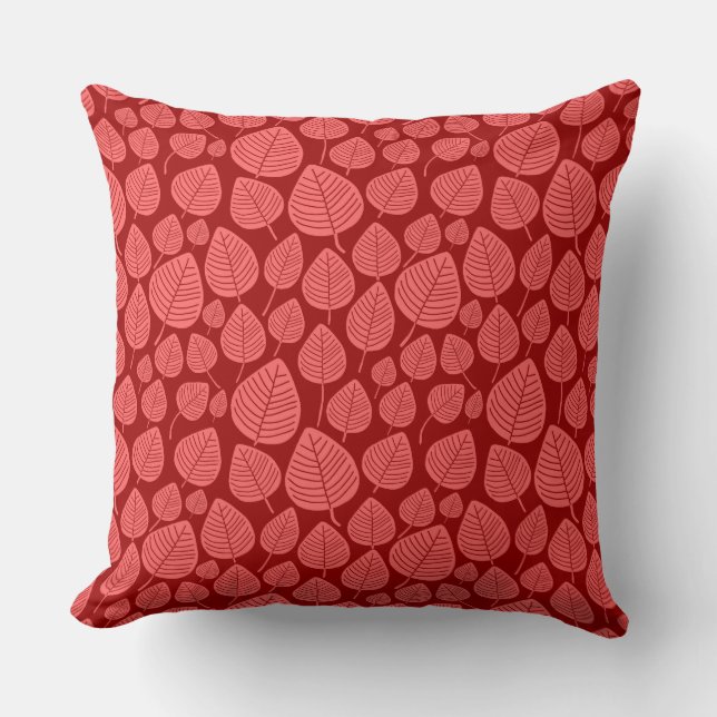 Leaf Pattern 02 - Tropical Pink on Ruby Red Cushion (Front)