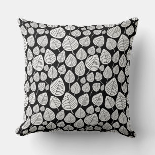 Leaf Pattern 02 - White on Black Cushion