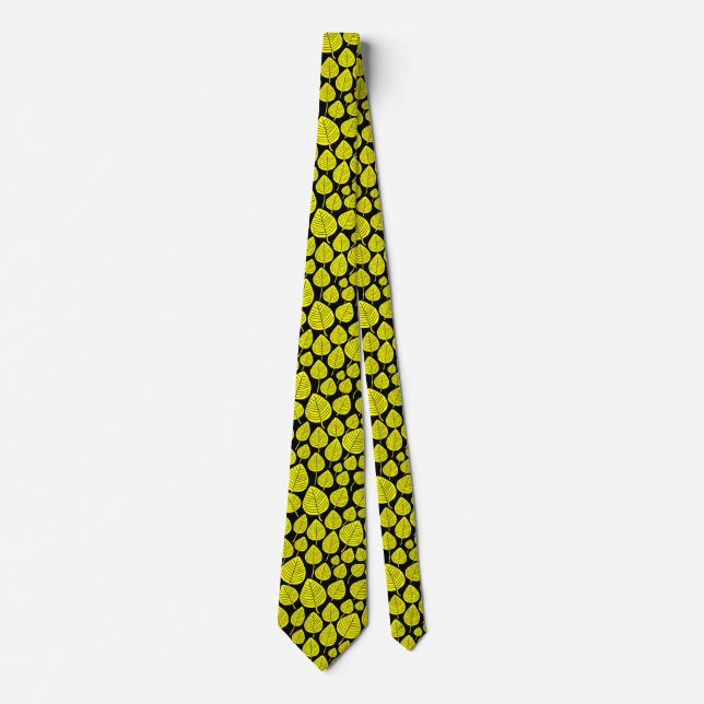 Leaf Pattern 02 - Yellow on Black Tie (Front)