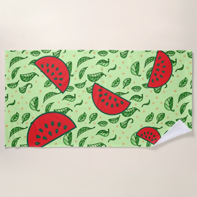 Leaf pattern and Watermelons Beach Towel (Front)