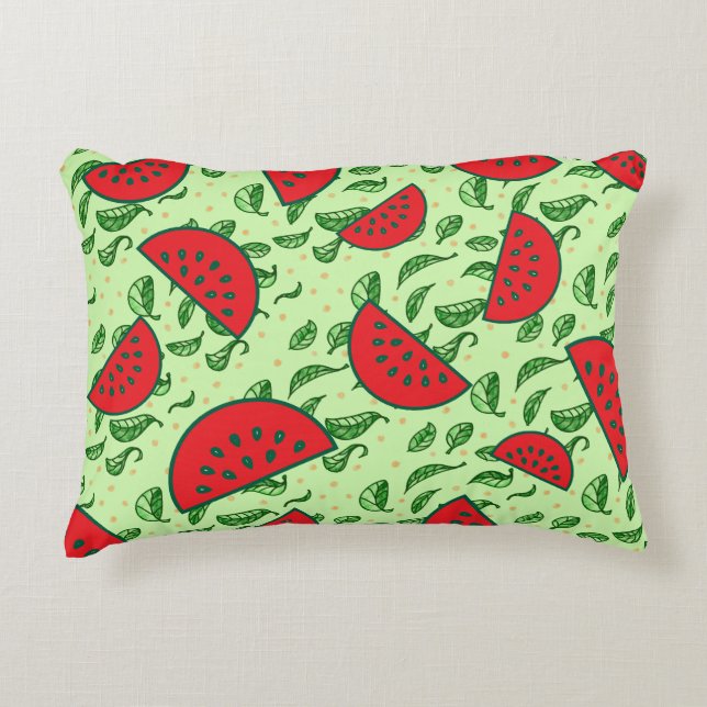 Leaf pattern and Watermelons Decorative Cushion (Front)