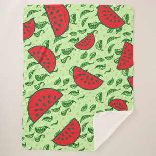 Leaf pattern and Watermelons Sherpa Blanket