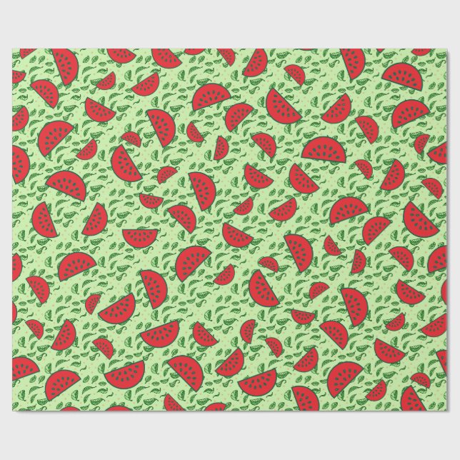 Leaf pattern and Watermelons Wrapping Paper (Flat)