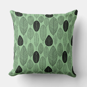 Leaf Pattern - Black on Faded Green Cushion