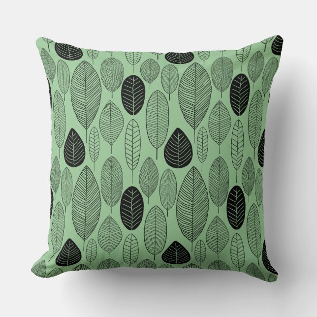 Leaf Pattern - Black on Faded Green Cushion (Front)