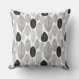 Leaf Pattern - Black on White Cushion
