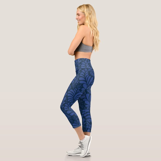 leaf Pattern, blue Socks Capri Leggings (Left)