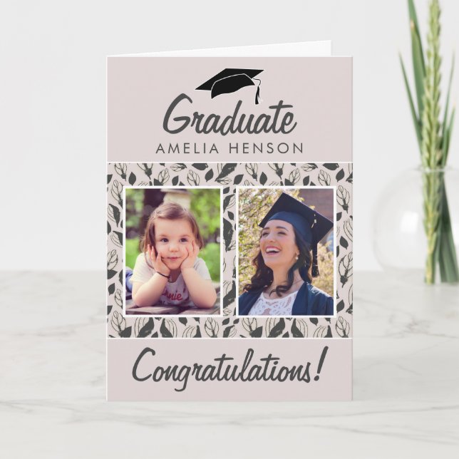 Leaf Pattern Congratulations Graduate 2 Photo Card (Front)