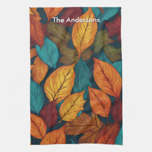Leaf Pattern Fall Nature Colourful Autumn Leaves Tea Towel