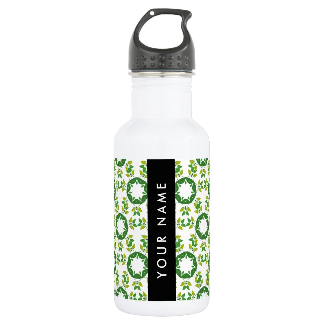 Leaf Pattern, Green Leaves, Your Name 532 Ml Water Bottle (Front)