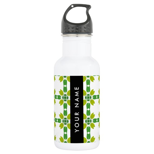 Leaf Pattern, Green Leaves, Your Name 532 Ml Water Bottle (Front)