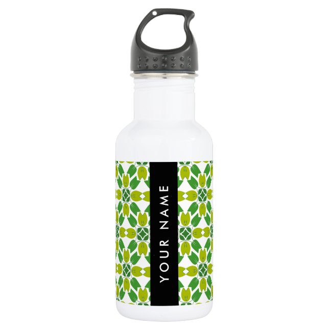 Leaf Pattern, Green Leaves, Your Name 532 Ml Water Bottle (Front)