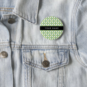 Leaf Pattern, Green Leaves, Your Name 6 Cm Round Badge