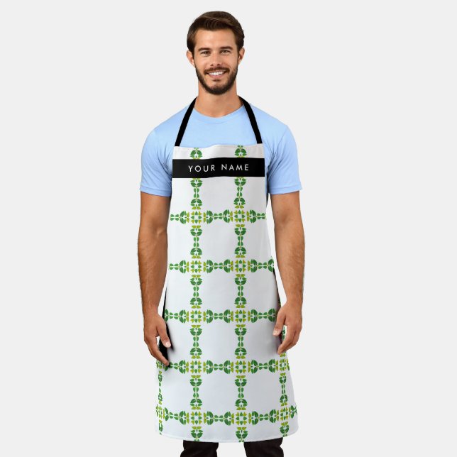 Leaf Pattern, Green Leaves, Your Name Apron (Worn)