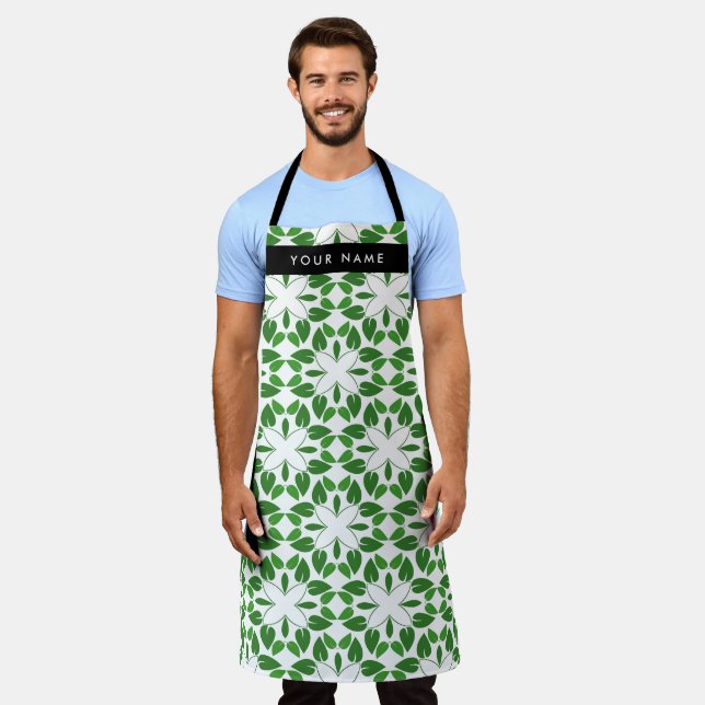 Leaf Pattern, Green Leaves, Your Name Apron (Worn)