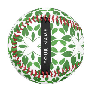 Leaf Pattern, Green Leaves, Your Name Baseball