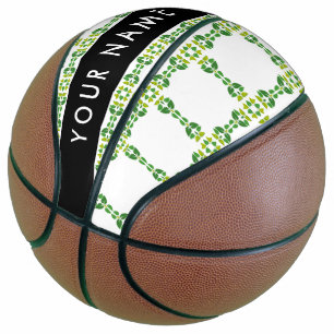 Leaf Pattern, Green Leaves, Your Name Basketball
