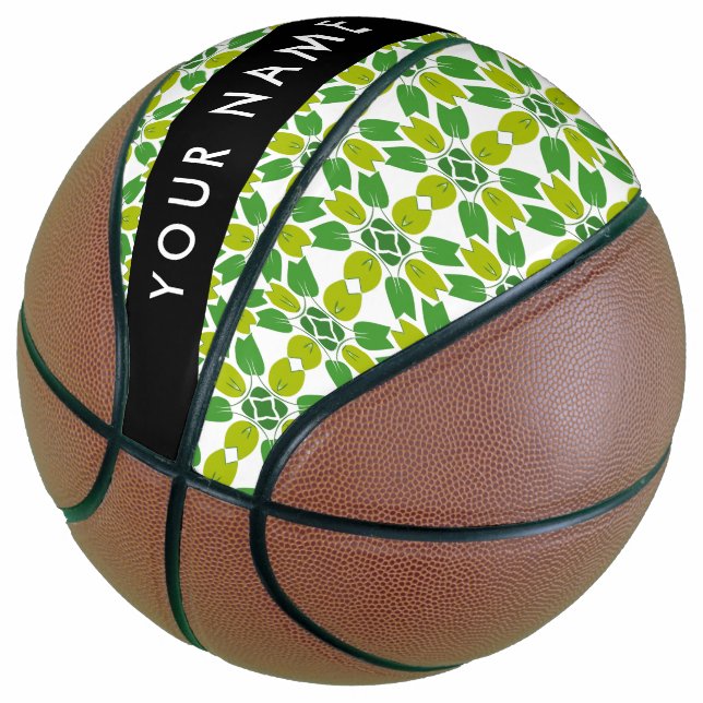 Leaf Pattern, Green Leaves, Your Name Basketball (Angled)