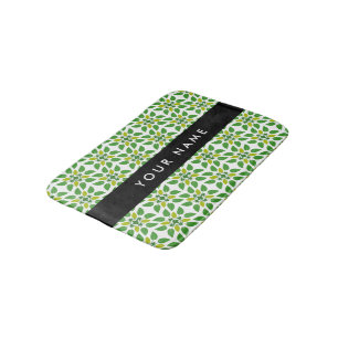 Leaf Pattern, Green Leaves, Your Name Bath Mat