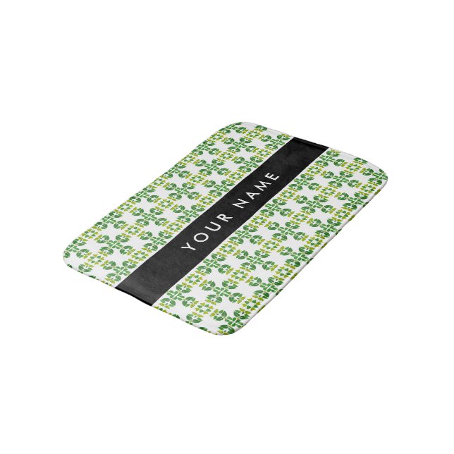 Leaf Pattern, Green Leaves, Your Name Bath Mat (Angled)