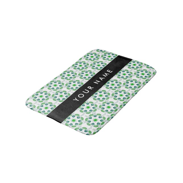Leaf Pattern, Green Leaves, Your Name Bath Mat (Angled)