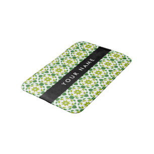 Leaf Pattern, Green Leaves, Your Name Bath Mat