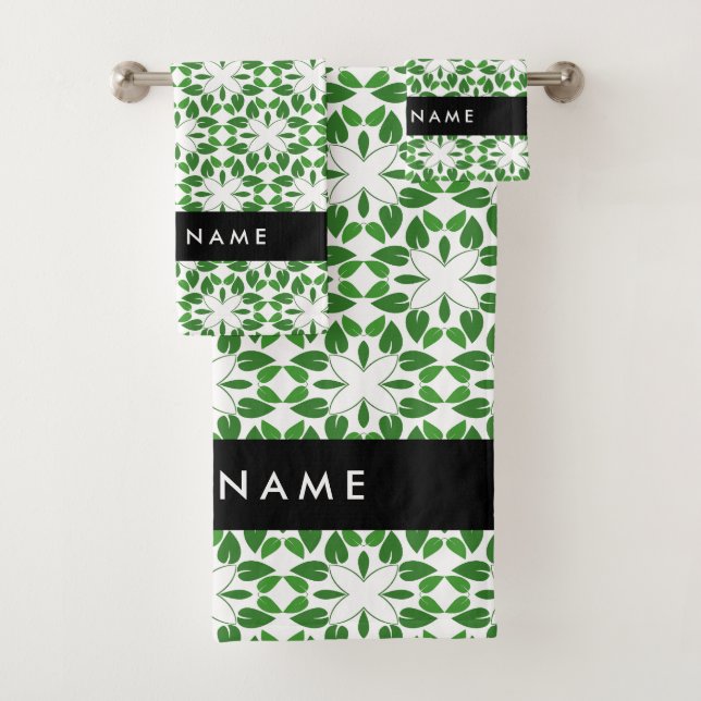 Leaf Pattern, Green Leaves, Your Name Bath Towel Set (Insitu)
