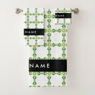 Leaf Pattern, Green Leaves, Your Name Bath Towel Set