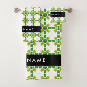 Leaf Pattern, Green Leaves, Your Name Bath Towel Set