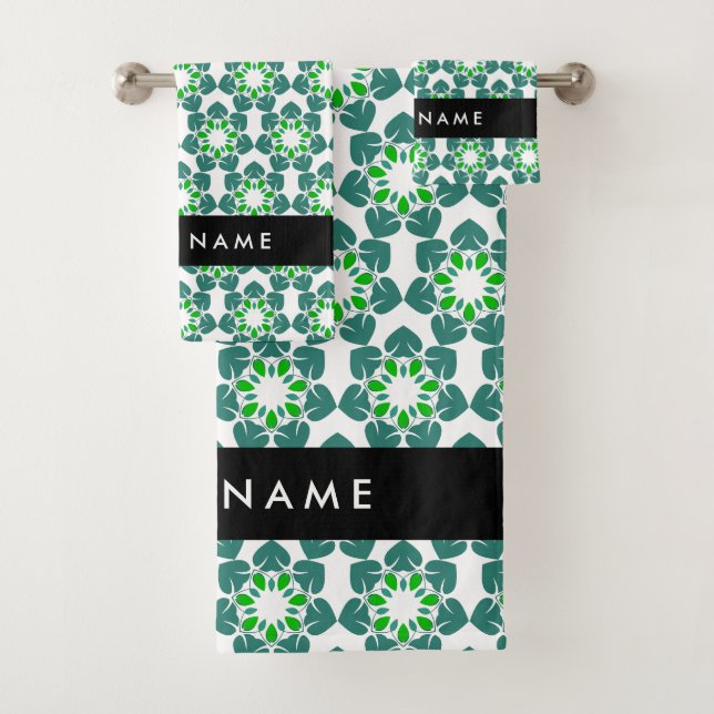 Leaf Pattern, Green Leaves, Your Name Bath Towel Set (Insitu)