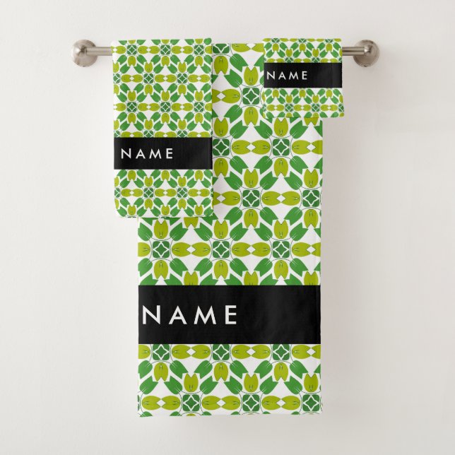 Leaf Pattern, Green Leaves, Your Name Bath Towel Set (Insitu)