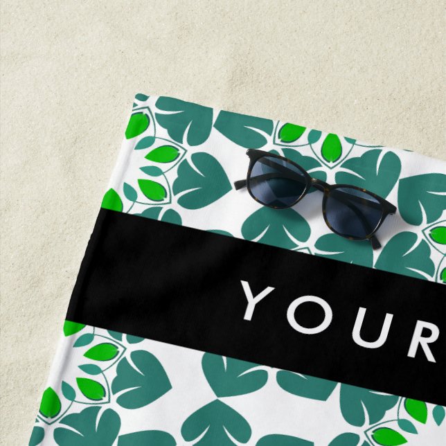 Leaf Pattern, Green Leaves, Your Name Beach Towel (In Situ)
