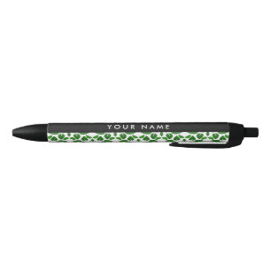 Leaf Pattern, Green Leaves, Your Name Black Ink Pen